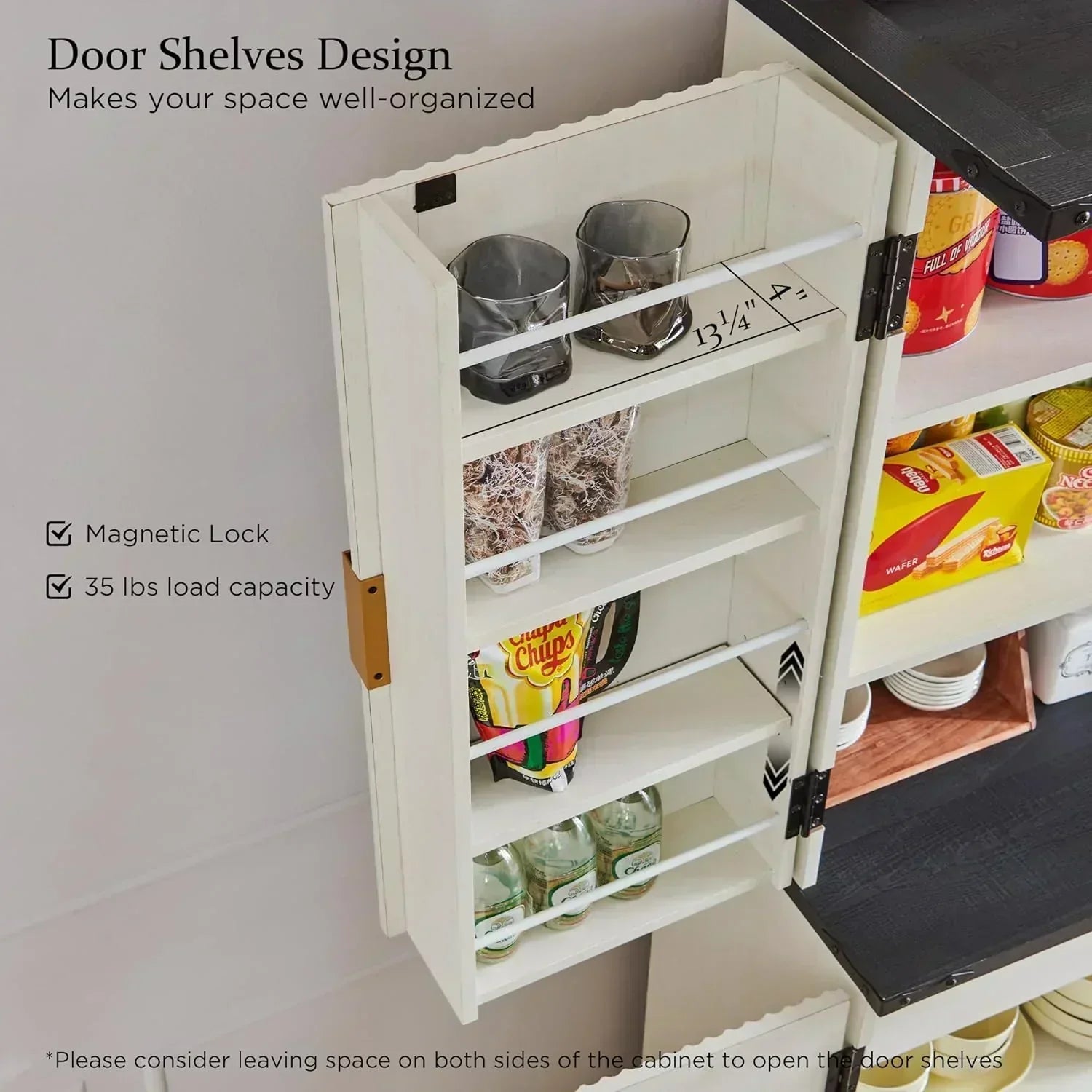 Fluted Pantry Cabinet 72" Tall Modern Storage Cabinet with 4 Doors Organizer Drawer