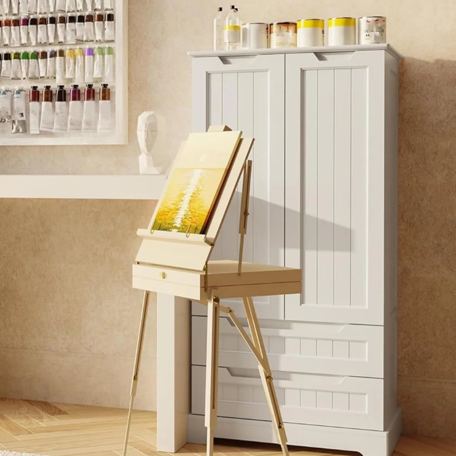 Gizoon Kitchen Pantry Cabinet with Drawers Freestanding Bathroom Storage Cabinet with Doors and Shelves, 47 Inch Small Pantry Cabinet